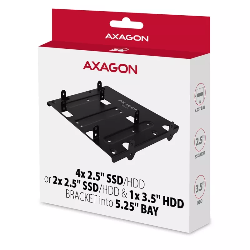 Axagon RHD-435 uchwyt na 4x dysk 2,5 cala lub 2x dysk 2,5 cala HDD/SSD i 1x dysk 3,5 cala HDD w zatoce 5,25 cala, metal