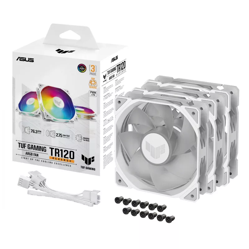 ASUS TUF GAMING TR120 ARGB REVERSE 3IN1 biały Obudowa komputera Chłodzenie powietrzne 12 cm
