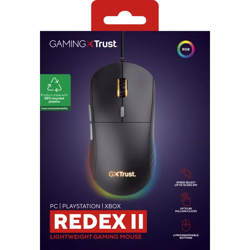 Mysz Trust GXT 925 REDEX II Gaming Praworęczna USB Type-A Laser 10000 DPI