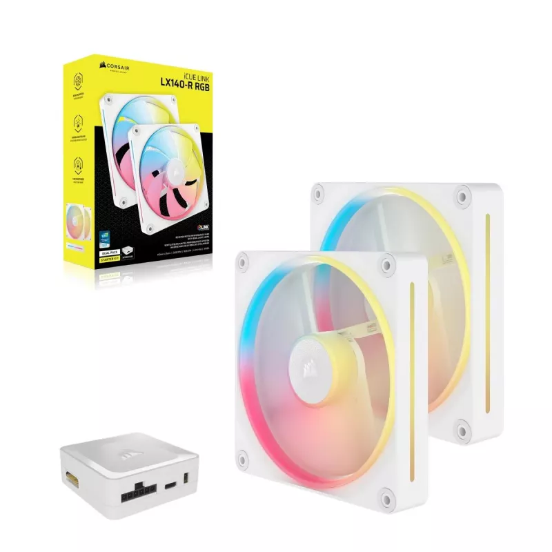 CORSAIR iCUE LINK LX140-R RGB 140 mm PWM Reverse Wentylatory Zestaw Startowy - Biały