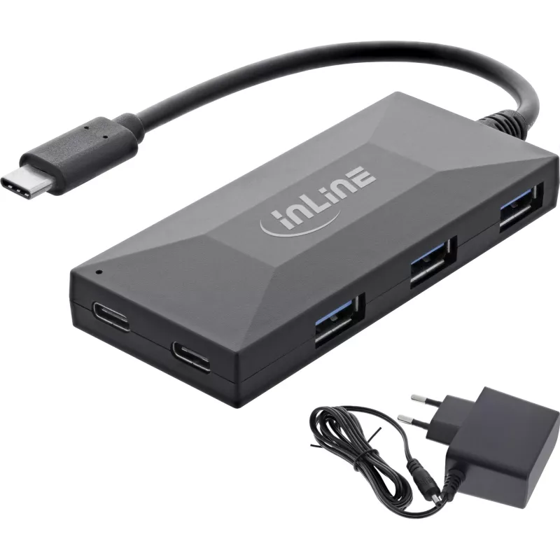 InLine USB 3.2 Gen.1 Hub, USB-C na 2 porty USB-C i 3 porty USB-A, z zasilaczem