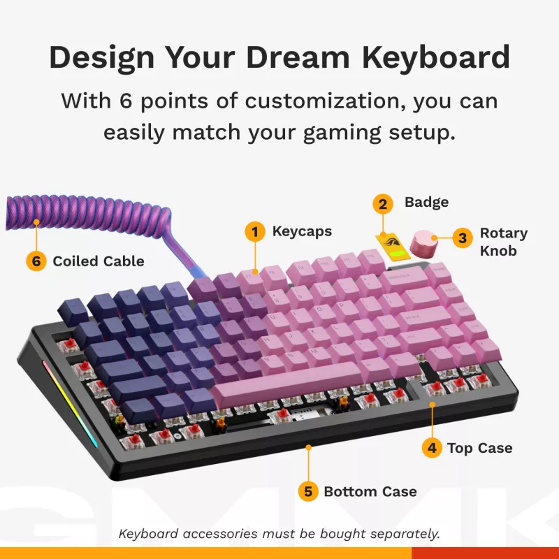 Klawiatura mechaniczna GLORIOUS GMMK 3 PRO 75% Barebones przewodowa USB, RGB, czarna, kabel 2 m