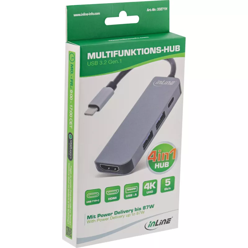 InLine Multihub USB 3.2 Gen.1, 2x USB-A, HDMI 4K/30Hz, USB-C PD 87W