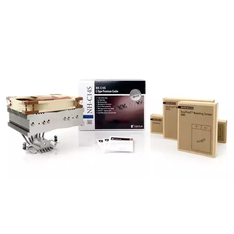 Chłodzenie procesora Noctua NH-C14S, wentylator 140 mm, 12 V, maks. 1500 obr./min, głębokość 163 mm, wysokość 115 mm, miedziane rurki cieplne, 820 g