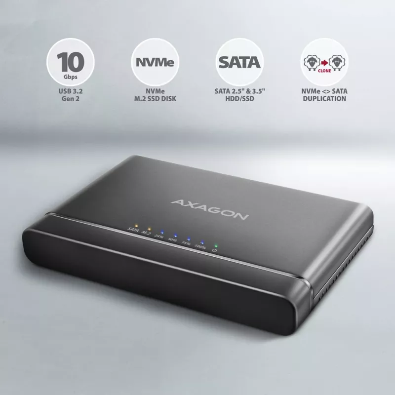 Clone Master USB-C Axagon ADSA-CC NVMe M.2 SSD i SATA HDD