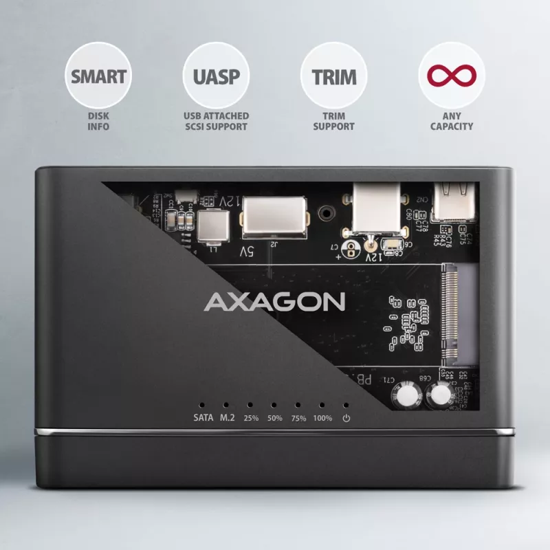 Clone Master USB-C Axagon ADSA-CC NVMe M.2 SSD i SATA HDD