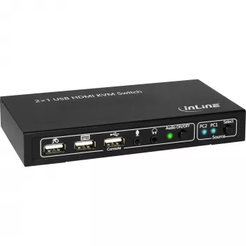 Przełącznik KVM InLine 2x1, 2x1, HDMI 4K2K, koncentrator USB 2.0, z audio