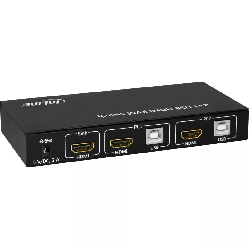 Przełącznik KVM InLine 2x1, 2x1, HDMI 4K2K, koncentrator USB 2.0, z audio