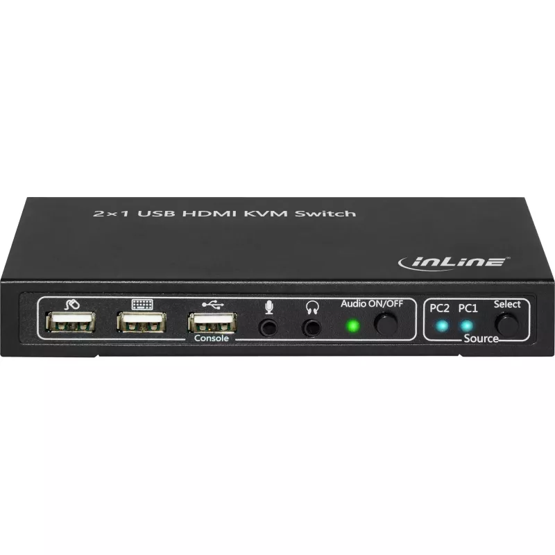 Przełącznik KVM InLine 2x1, 2x1, HDMI 4K2K, koncentrator USB 2.0, z audio