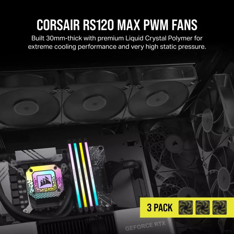 Wentylator Corsair RS120 MAX 12 cm Czarny 2000 RPM 3 szt.