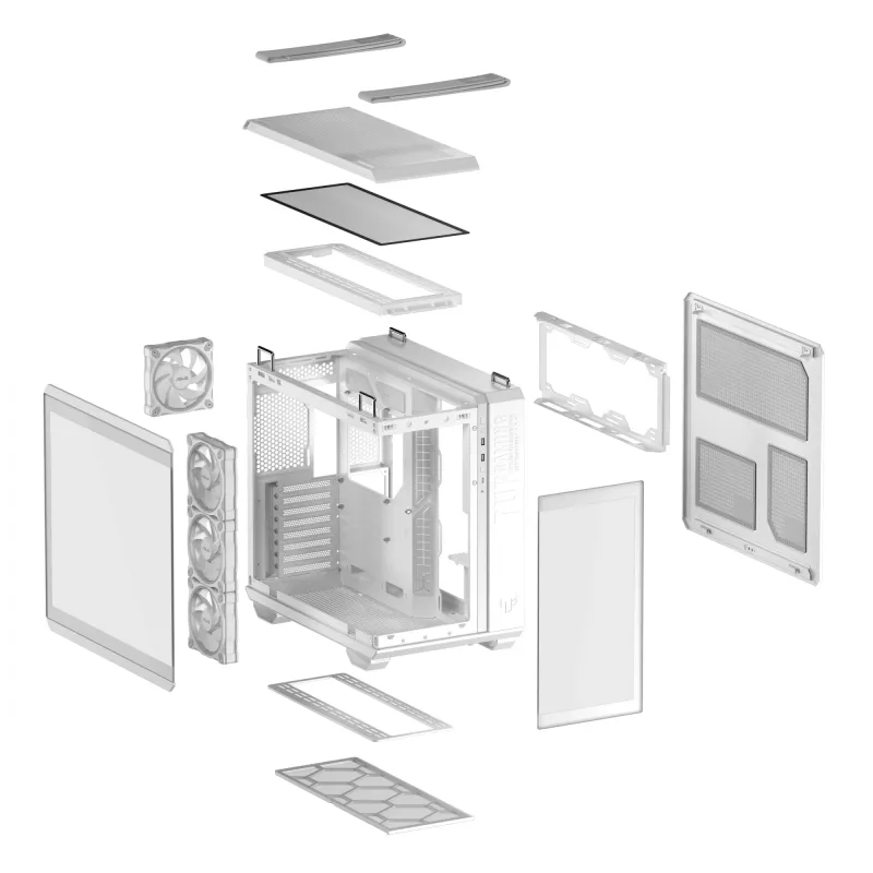Obudowa PC ASUS TUF GAMING GT502 Horizon TG ARGB biały — Midi Tower, ATX, szkło hartowane, 4 wnęki 3,5 cala, maks. długość GPU 400 mm