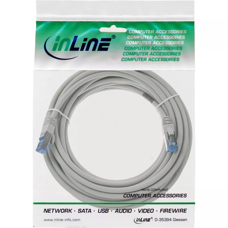 InLine Kabel krosowy S/FTP PiMF kat.6A bezhalogenowy 500MHz szary 5m