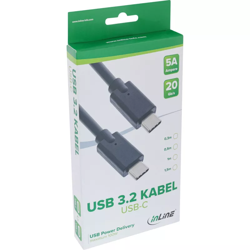 Kabel USB 3.2 Gen.2x2 InLine 35701A 1m USB-C męski/męski czarny