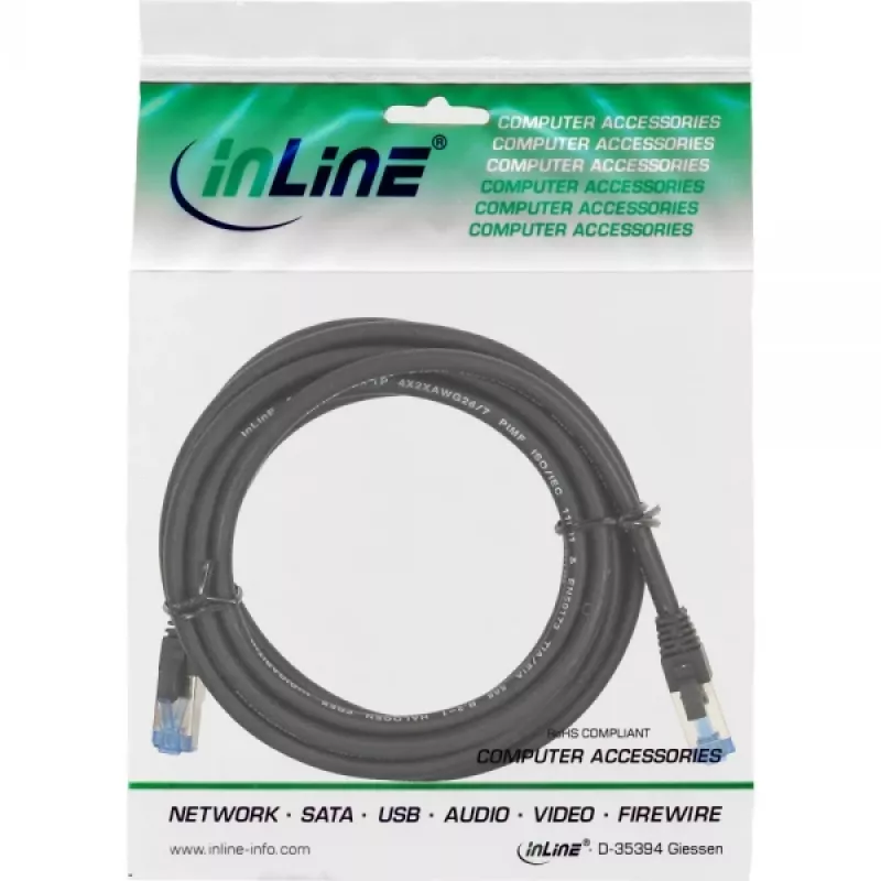 Kabel krosowy InLine S/FTP PiMF Cat.6A bezhalogenowy 500MHz czarny 2m