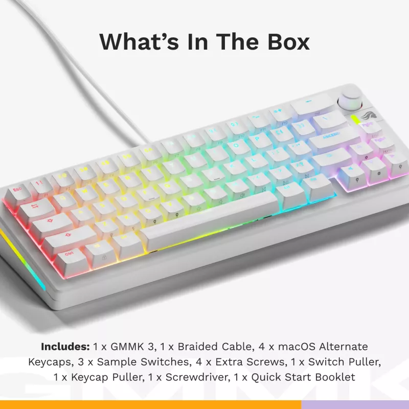 Mechaniczna klawiatura gamingowa GLORIOUS GMMK 3 65% Biała — Przewodowa USB, RGB, QWERTY (US)