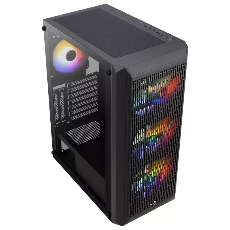 Aerocool BEAMBKV2 Gaming ATX Case 4 Fans 12cm FRGB Czarny, PC, Czarny, ATX, micro ATX, Mini-ITX, Gaming, niebieski, zielony, czerwony, Front, Side