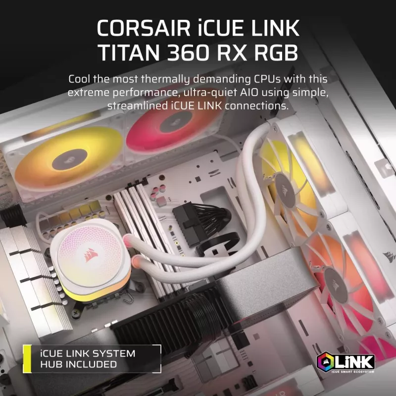 Chłodzenie CPU CORSAIR - Icue Link Titan 360 Rx RGB Aio chłodzenie cieczą - biały