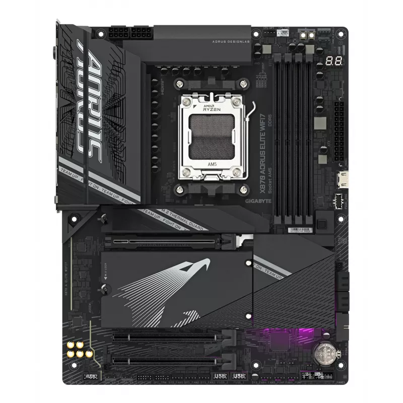Płyta główna GIGABYTE X870 AORUS ELITE WIFI7 - obsługuje procesory AMD Ryzen 9000, 16+2+2 faz VRM, do 8000MHz DDR5 (OC), 3xPCIe 5.0 + 1xPCIe 4.0, Wi-Fi 7, 2.5GbE LAN, USB 4