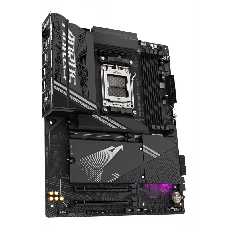 Płyta główna GIGABYTE X870 AORUS ELITE WIFI7 - obsługuje procesory AMD Ryzen 9000, 16+2+2 faz VRM, do 8000MHz DDR5 (OC), 3xPCIe 5.0 + 1xPCIe 4.0, Wi-Fi 7, 2.5GbE LAN, USB 4