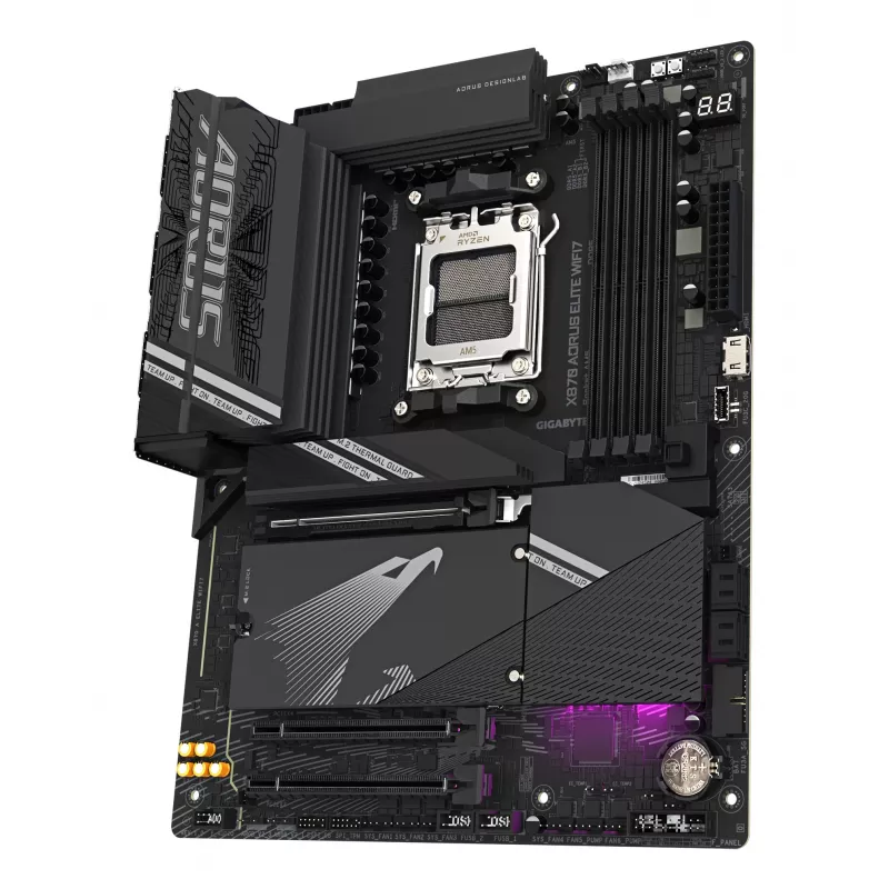 Płyta główna GIGABYTE X870 AORUS ELITE WIFI7 - obsługuje procesory AMD Ryzen 9000, 16+2+2 faz VRM, do 8000MHz DDR5 (OC), 3xPCIe 5.0 + 1xPCIe 4.0, Wi-Fi 7, 2.5GbE LAN, USB 4