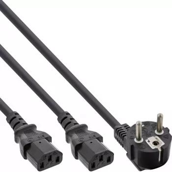 Kabel Y InLine 1x CEE 7/7 kątowy / 2x 3-pinowe wtyki IEC C13 męskie, 1,8 m