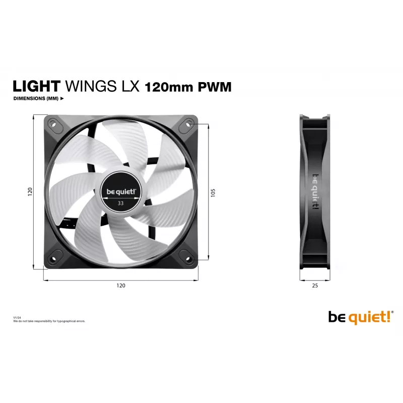 be quiet! LIGHT WINGS LX 120mm PWM Wentylator do obudowy komputera 12 cm Czarny 1 szt.