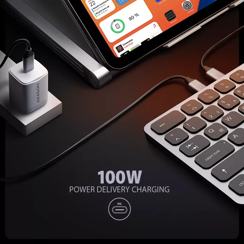 Axagon HMC-KB-GE, Hub USB 5Gbps z klawiaturą, HDMI 4K/60Hz, 3x USB-A, SD/mSD, audio, PD 100, układ niemiecki