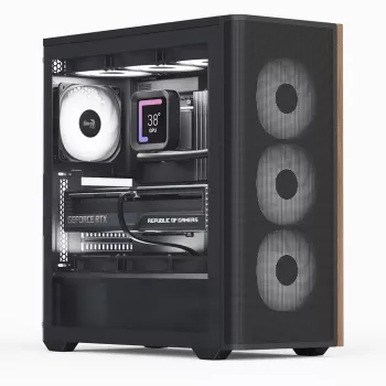 Aerocool D501A Midi Tower Czarny, Drewno