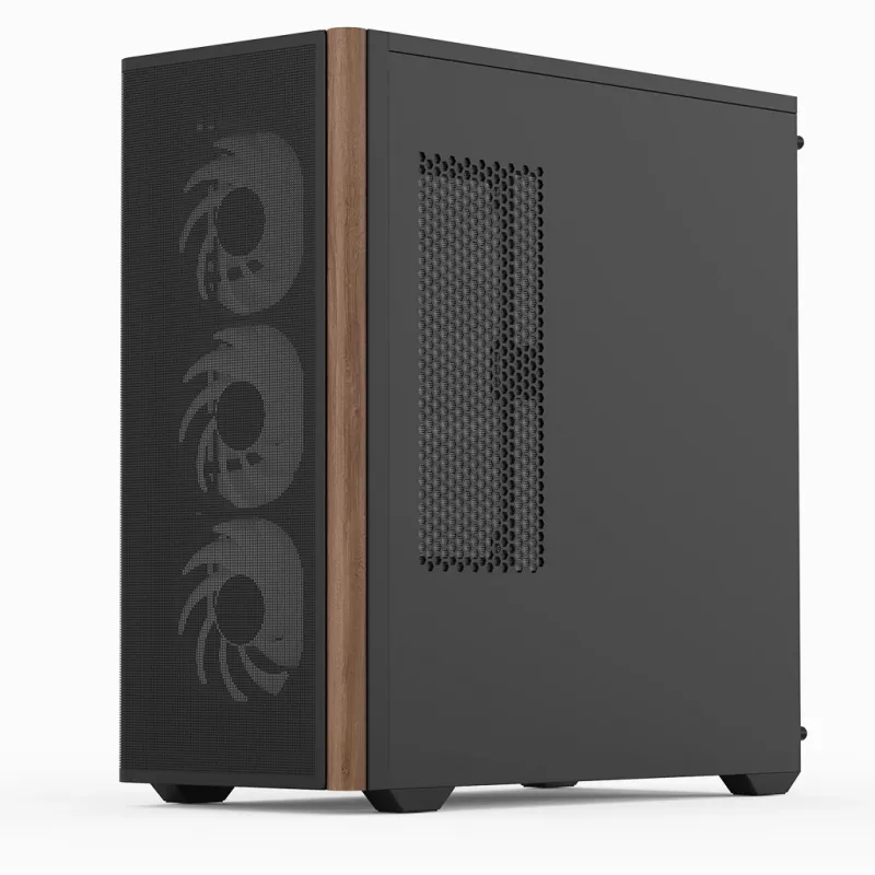 Aerocool D501A Midi Tower Czarny, Drewno
