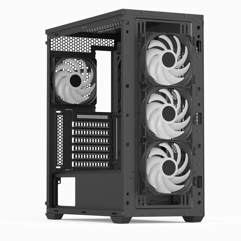 Aerocool D501A Midi Tower Czarny, Drewno