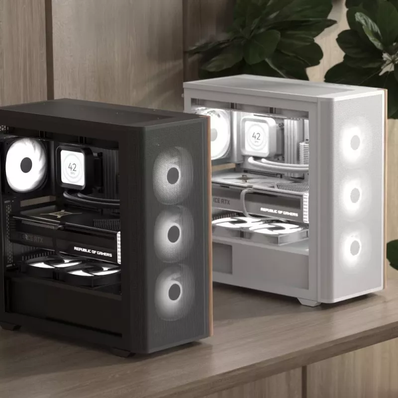 Aerocool D501A Midi Tower Czarny, Drewno