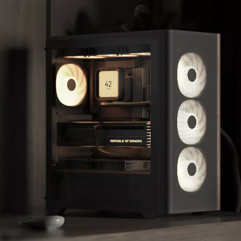 Aerocool D501A Midi Tower Czarny, Drewno