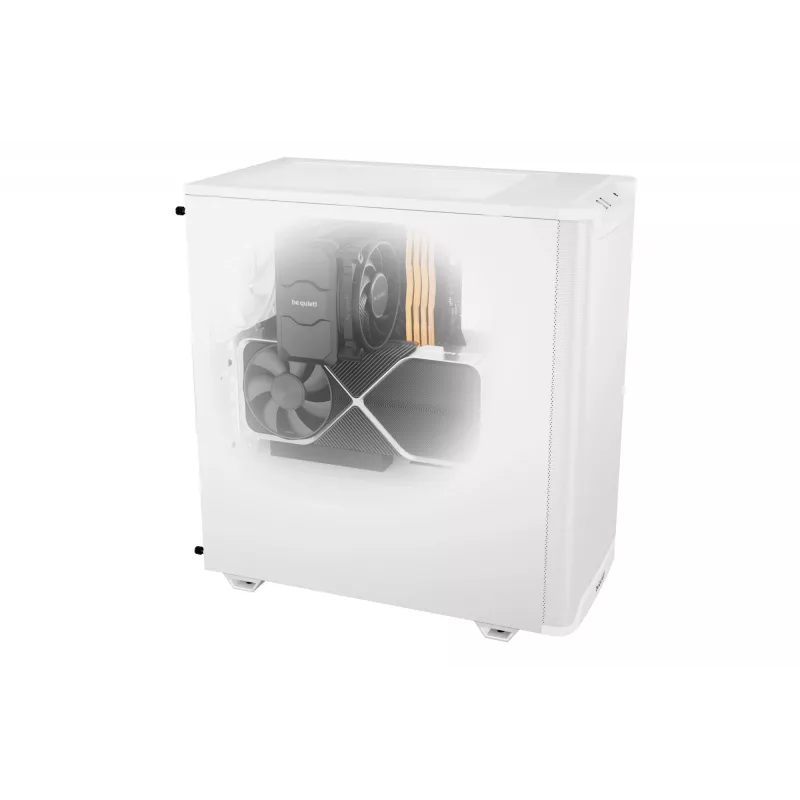 be quiet! PURE BASE 501 Airflow Midi Tower Biała — ATX, 3×140 mm przód, 1×140 mm tył, 5×2,5 cala, 2×3,5 cala, USB‑C, wsparcie PWM