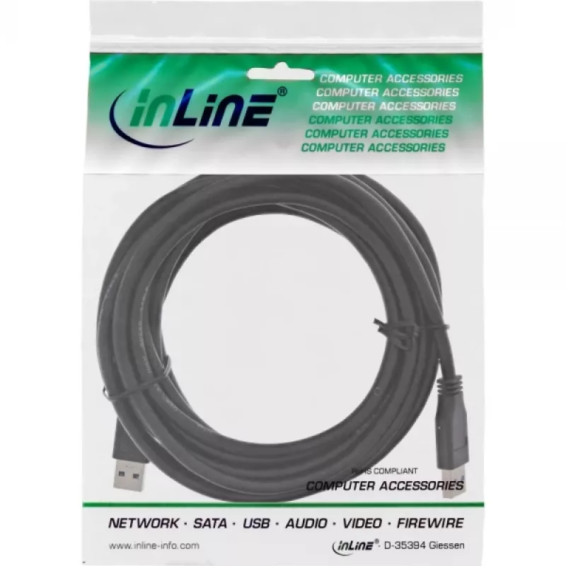 InLine USB 3.2 Gen.1 kabel Type A male / A male, Czarny, 5m
