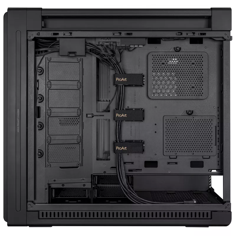 Obudowa PC ASUS ProArt PA602 Midi Tower Czarna — obsługa ATX/EATX, szkło hartowane, 2x wentylatory 200 mm z przodu, chłodnica 360 mm na górze, GPU do 450 mm