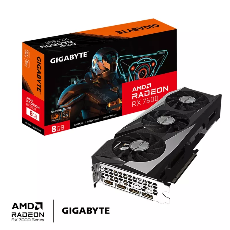 Karta graficzna GIGABYTE GAMING Radeon RX 7600 8 GB GDDR6, PCIe 4.0, 128-bit, WINDFORCE 3X
