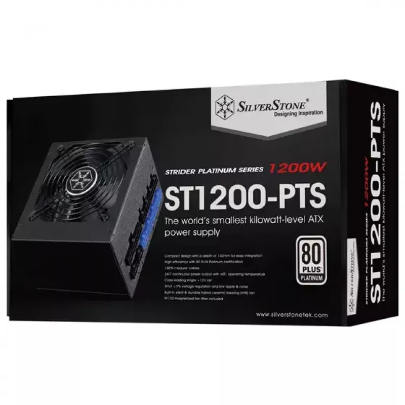 Zasilacz SILVERSTONE ST1200-PTS 1200 W 80 PLUS Platinum, 20+4 pin ATX, wentylator 120 mm, czarny