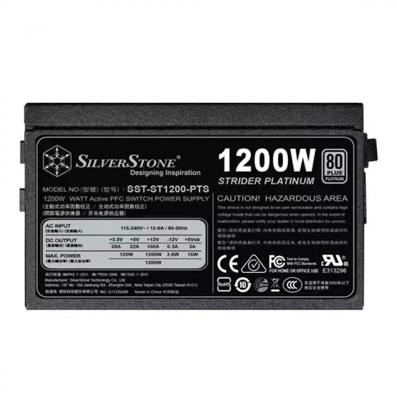 Zasilacz SILVERSTONE ST1200-PTS 1200 W 80 PLUS Platinum, 20+4 pin ATX, wentylator 120 mm, czarny