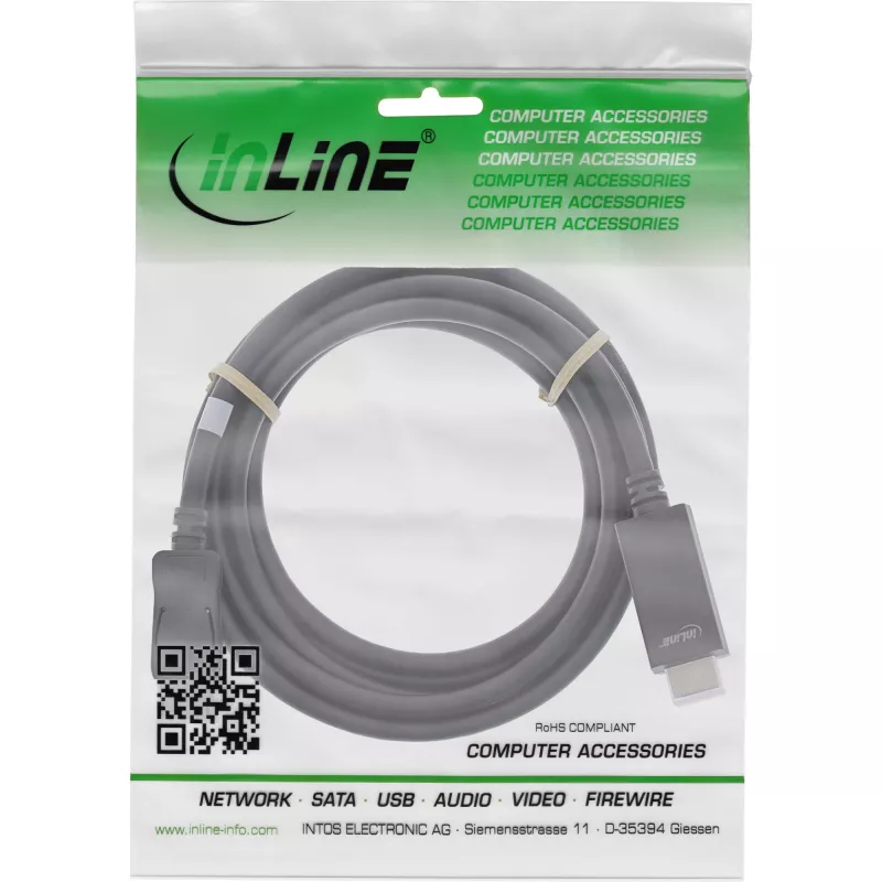 Kabel konwertera InLine DisplayPort na HDMI, 4K/60Hz, czarny, 3m