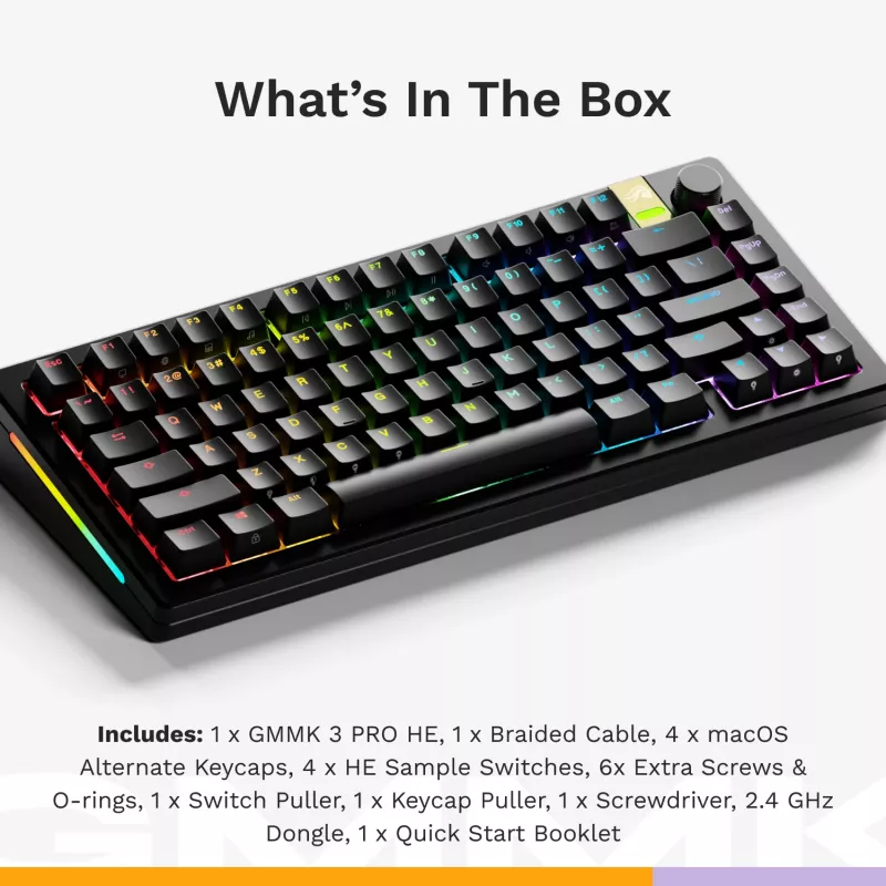 Mechaniczna klawiatura gamingowa GLORIOUS GMMK 3 PRO HE 75% bezprzewodowa RF + Bluetooth, RGB, US QWERTY, czarna