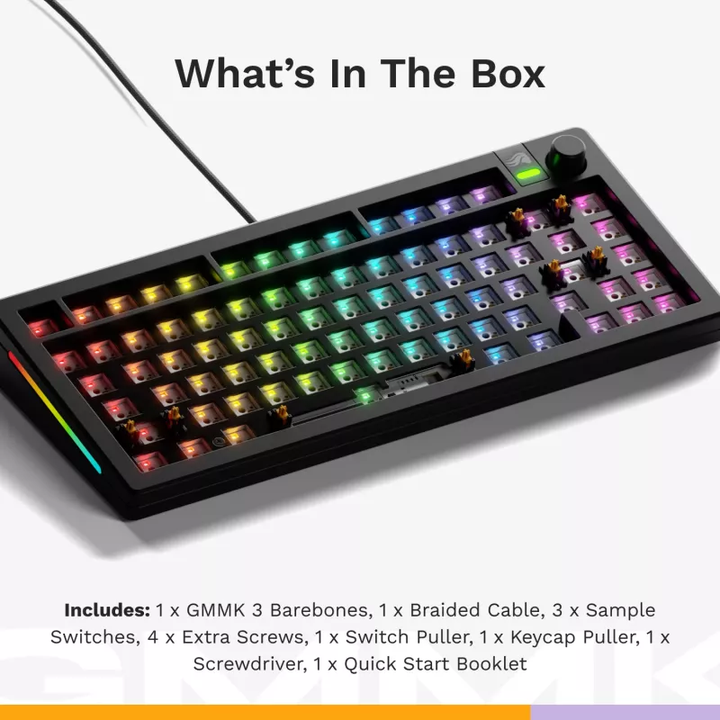Klawiatura mechaniczna GLORIOUS GMMK 3 75% Barebones przewodowa USB RGB czarna