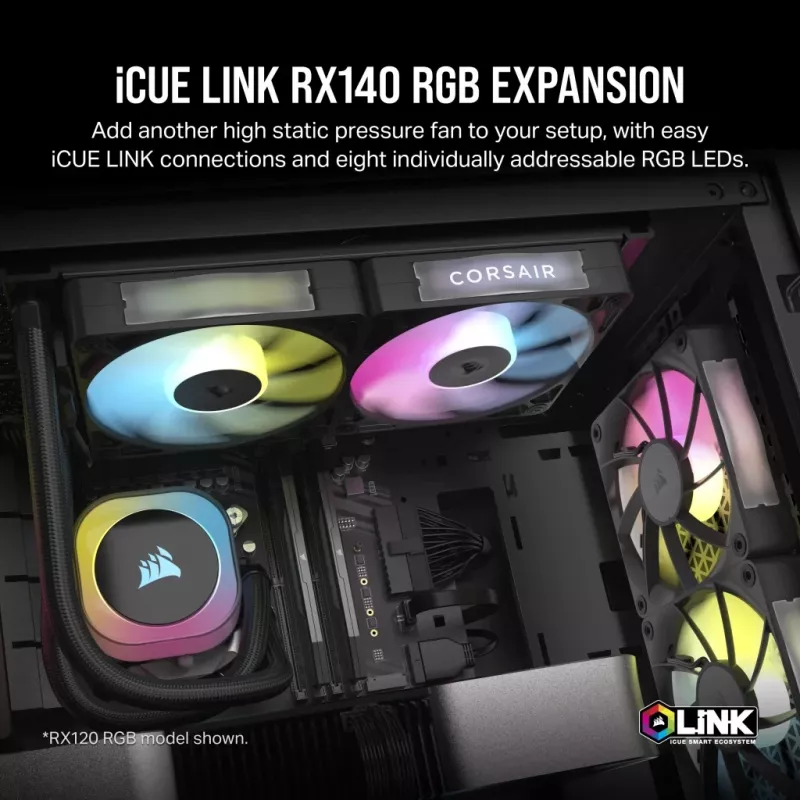Wentylator Corsair iCUE LINK RX140 RGB 14 cm Czarny 300-1700 RPM Łożysko magnetyczne