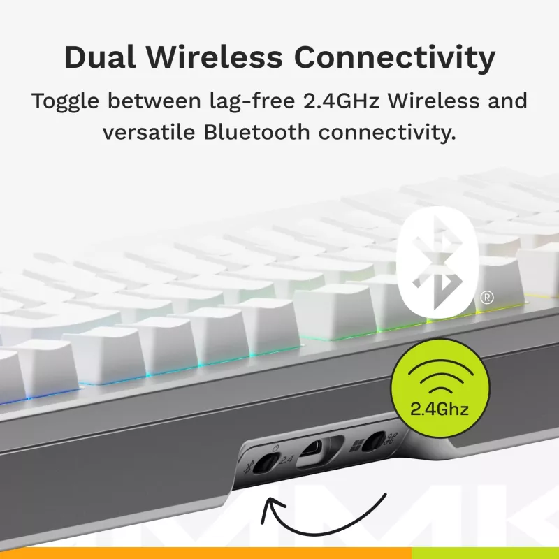 Klawiatura mechaniczna GLORIOUS GMMK 3 PRO 75% Prebuilt Wireless, USB + RF + Bluetooth, QWERTY, Srebrna