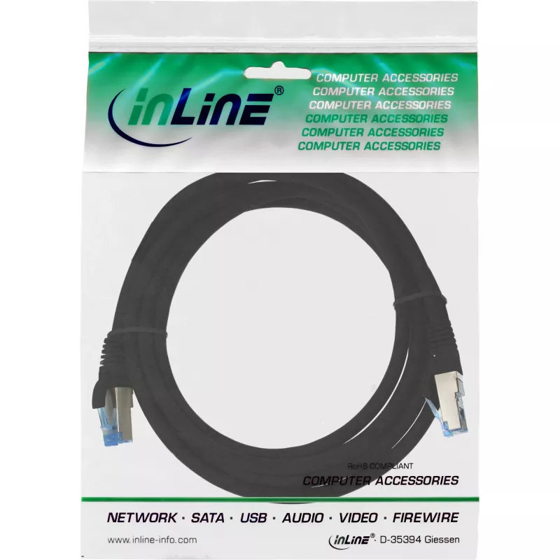 InLine Patch kabel S/FTP PiMF Cat.6A bezhalogenowy 500MHz czarny 3m