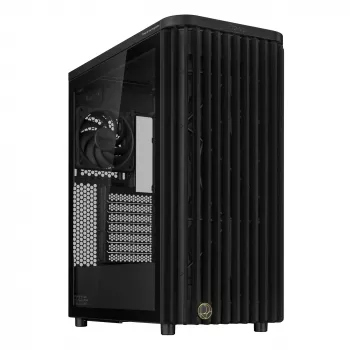 Obudowa PC ASUS ProArt PA401 Wood TG PWM Tower Czarny — ATX, hartowane szkło, 2 wentylatory przednie 160 mm, USB-C, obsługa GPU 31,5 cm