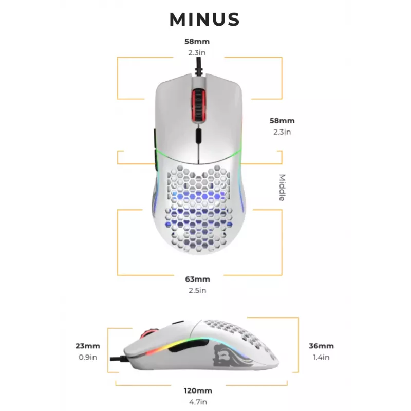 Mysz Glorious Gaming Model O- Regularna (Biała), dla praworęcznych, optyczna, USB Typ-A, 3200 DPI, biała