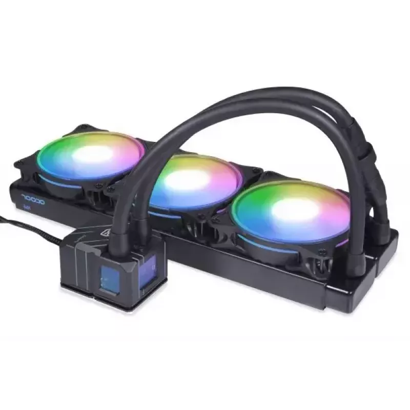Zestaw chłodzenia cieczą All-in-one Alphacool 13074 — wentylatory 120 mm, 3 wentylatory, 2500 RPM, rurki 40 cm, miedziany radiator, wielokolorowe LED, czarny