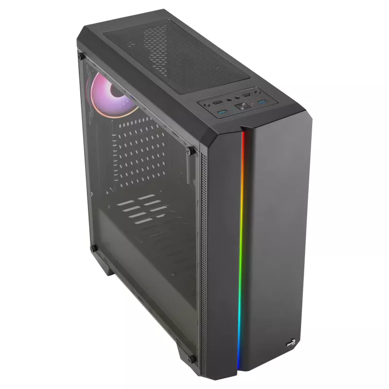 Aerocool GENESISV2BK Obudowa PC ATX, panel przedni LED, wentylator ARGB 12 cm, czarna