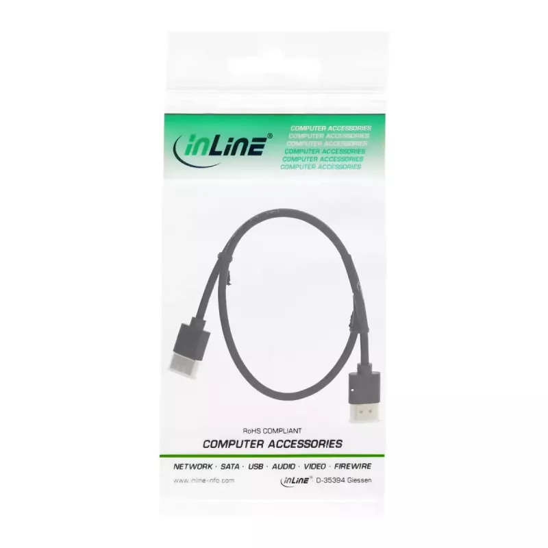 Kabel InLine High Speed HDMI z Ethernetem, AM/AM, supercienki, czarny/złoty, 1,8 m