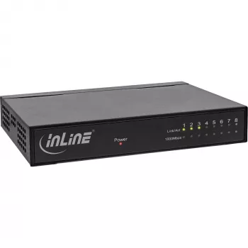 InLine Przełącznik sieciowy 8-portowy, 1 Gb/s, desktop, metalowy, bez wentylatora, porty ekranowane